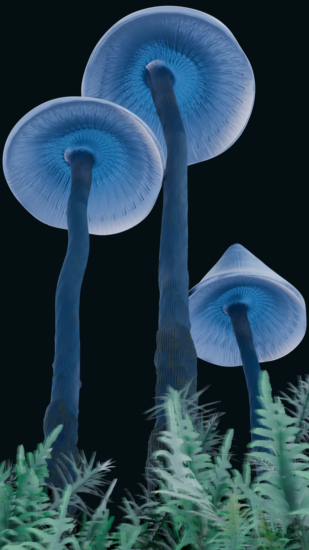Голубые светящиеся грибы, 3D-работа Blue Mushroom